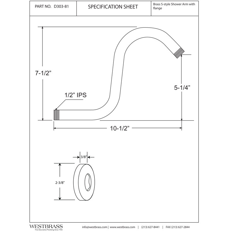 1/2" IPS x 8" S-Shaped Wall Mount Shower Arm with Sure Grip Flange, Satin Nickel