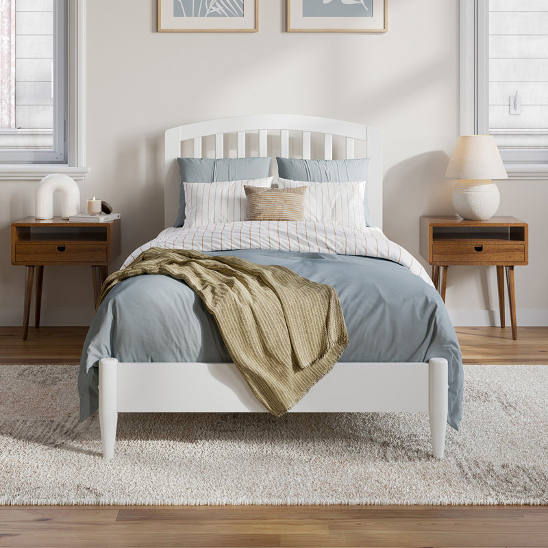 Lit plateforme en bois massif Audriel, Simple TG, Blanc