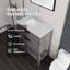 Meuble-lavabo autoportant avec lavabo, tiroir à fermeture amortie et comptoir en marbre synthétique blanc de Carrare de 5 cm avec dosseret, contreplaqué, gris-834415464