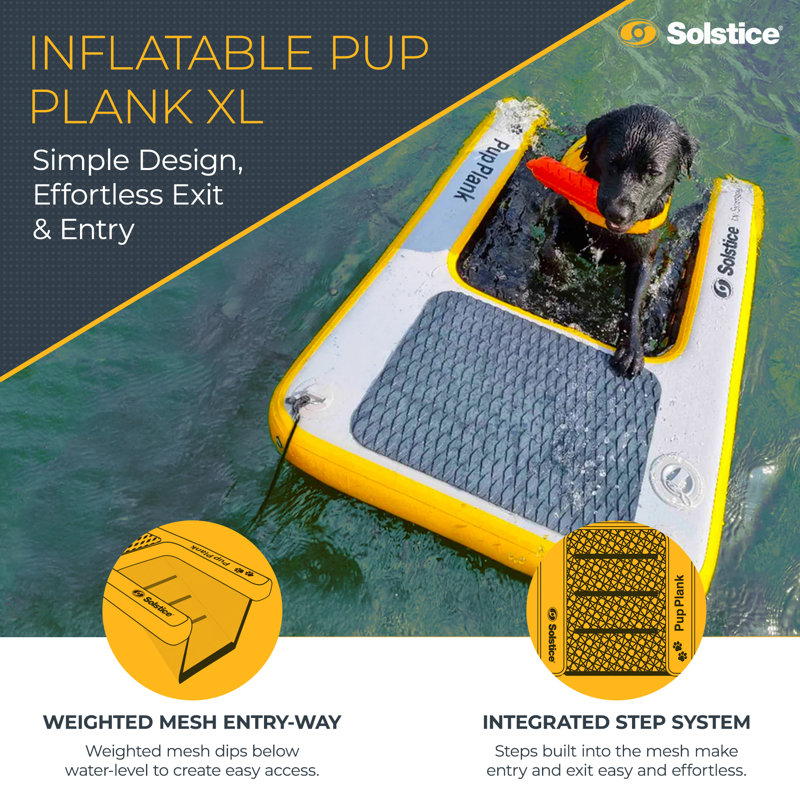 Solstice Original Inflatable Pup Plank Dog Float Floating Ramp Ladder for Pools, 48, Yellow