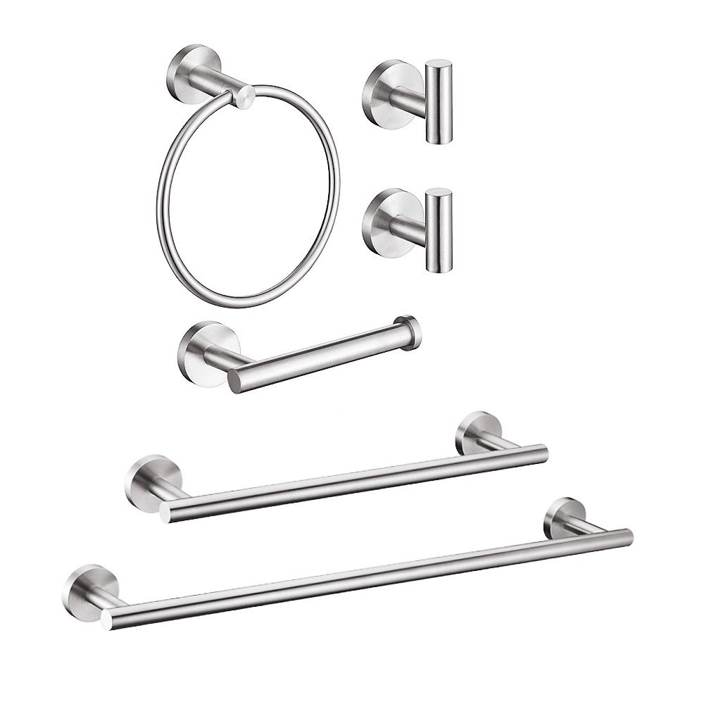 6-Piece Wall Mount Stainless Steel Bathroom Towel Rack Set in Matte Bl