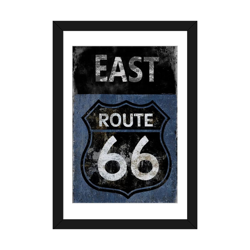 « route 66 east », impression sur toile, H 24 po x l 16 po x P 1 po, Papier d'art encadré noir, Blanc