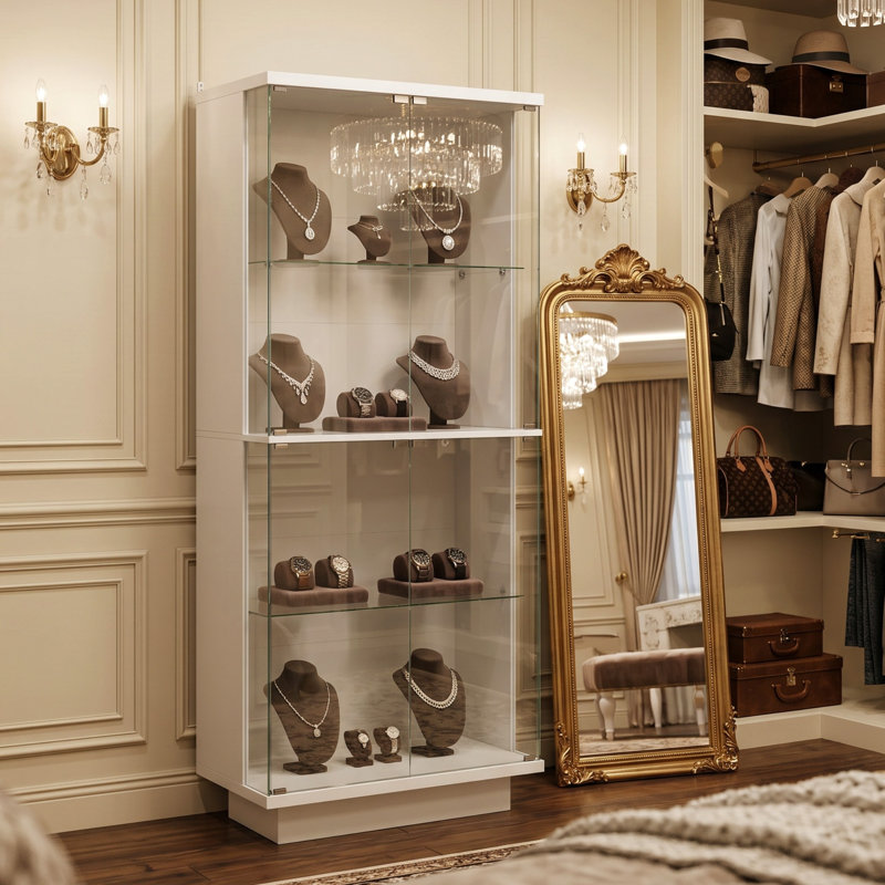 Vitrine à deux zones avec lumières DEL à changement de couleur | 2 vitrines indépendantes, tablettes en verre et sécurité anti-basculement