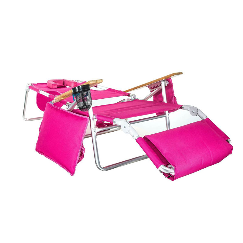 Pink Adjustable Aluminum Beach Lounger with Cushions and Arms