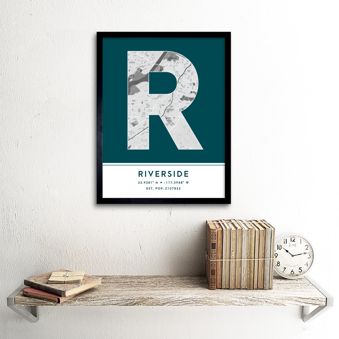 Riverside United States City Map Teal - Single Picture Frame Typography