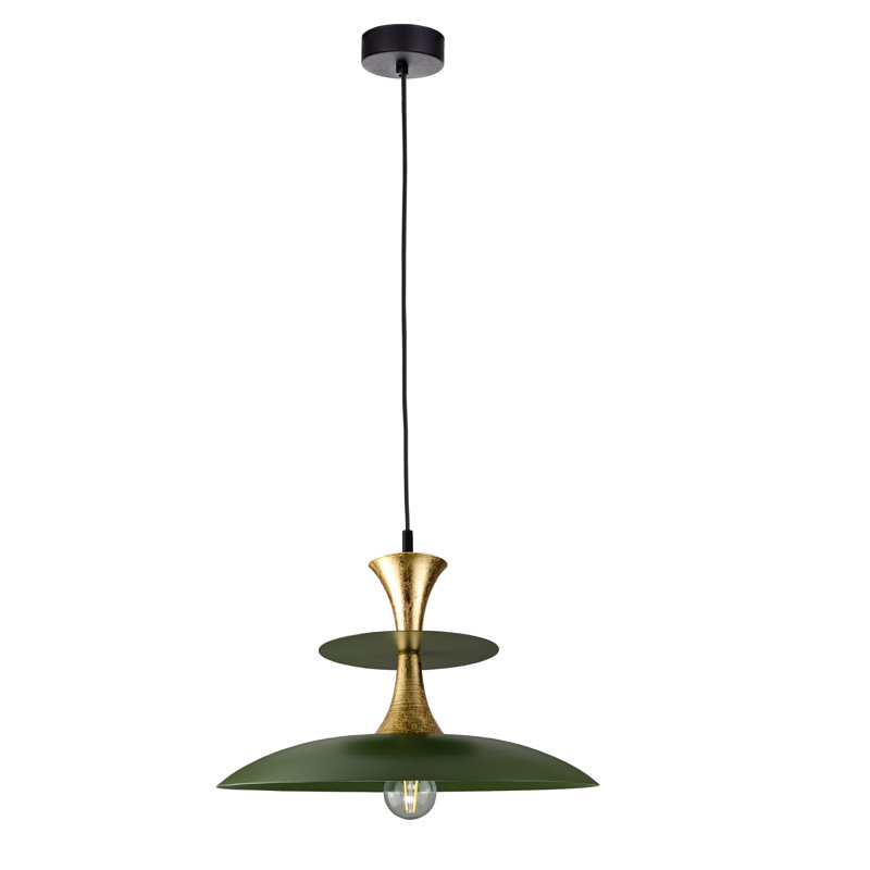 1 - Light Matte Black Dome Pendant, Khaki/Gold
