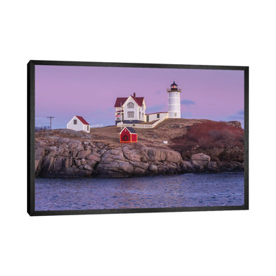 USA, Maine, York Beach. Nubble Light Lighthouse At Dusk by Walter Bibikow - Print on Canvas