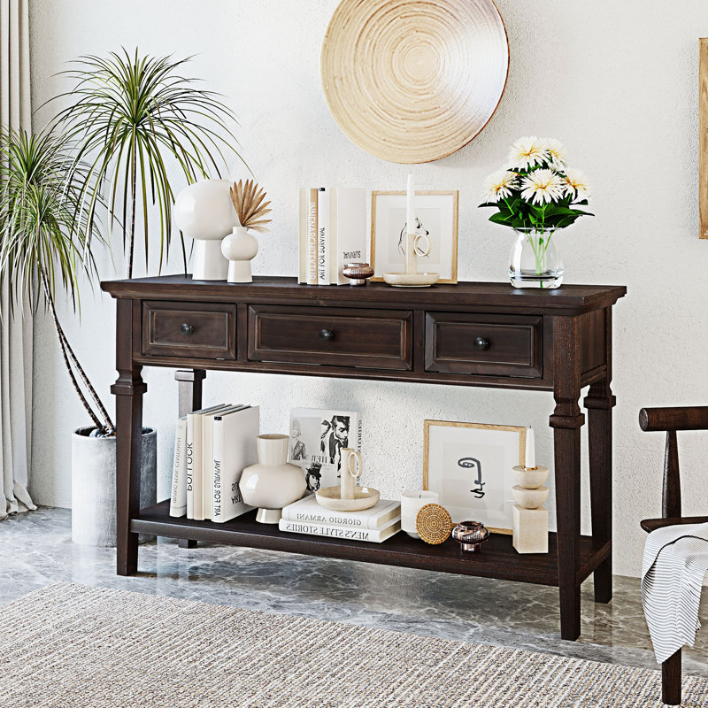 Console avec tiroirs et tablette inférieure ouverte, Espresso