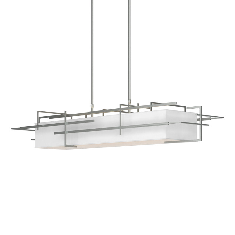 4 - Light Kitchen Island Linear Pendant, Natural Anna, Vintage Platinum