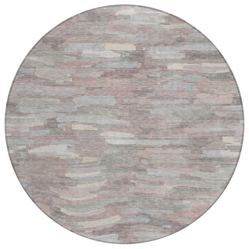 Machine Washable Indoor/Outdoor Huseby ACN2266 Stripes Rug, Round 8'