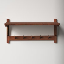 Shea Poplar Solid Wood Floating Shelf with Hooks & Reviews