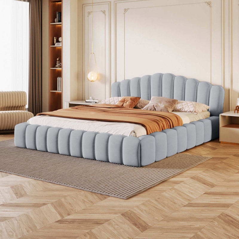 Structure de lit en velours pour grand lit, Gris