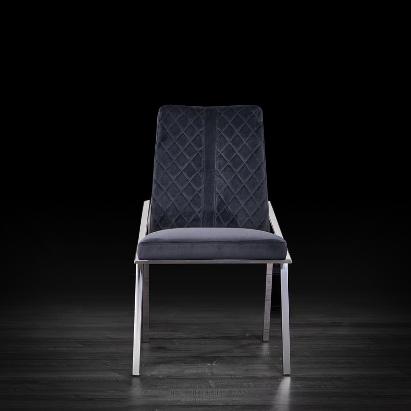 19'' H Velvet Upholstered Side Chair, Black, Silver