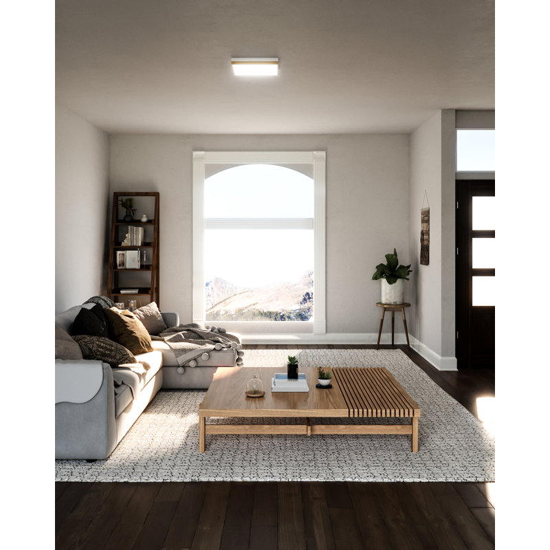 Sydney LED Flush Mount, Aged Gold/White, 2" H x 14.25" W x 14.25" D