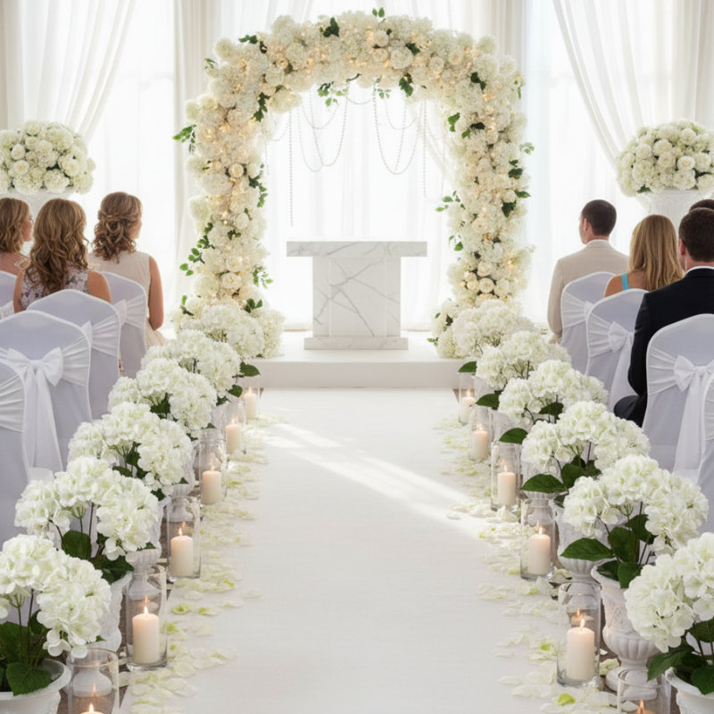 Buisson d'hortensia blanc 18 pouces à 5 têtes, faux floral pour arrangements de vase et décoration intérieure