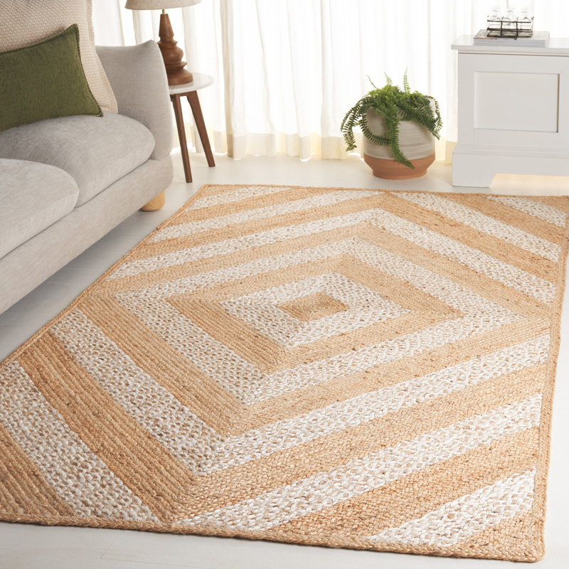 Natural Fiber Handloom Jute Geometric Rug, Rectangle 5' x 8'