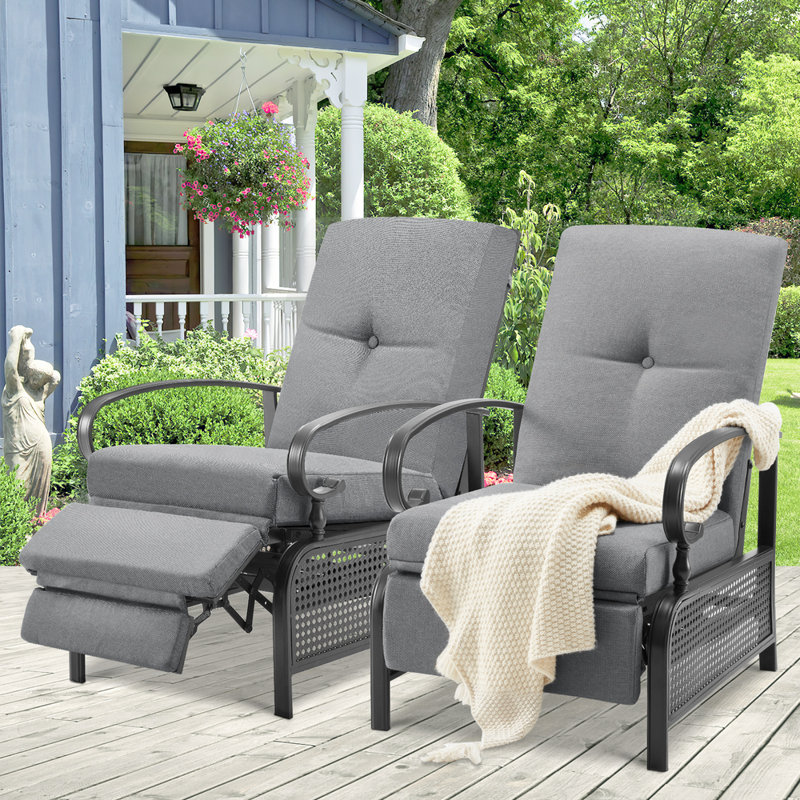 Lausanne Powder Coated Steel Outdoor Lounge Chair, Gray