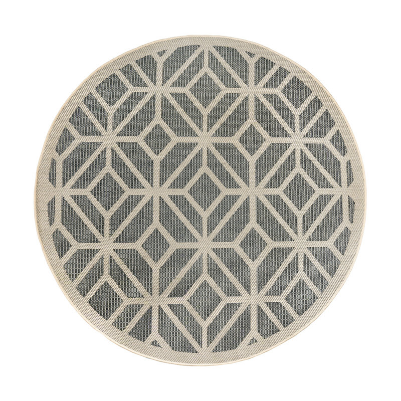 Pissouri Geometric Blue/Gray/Ivory Indoor & Outdoor Area Rug, Round 7'10"