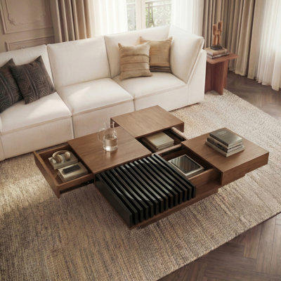 39'' Modern Wood Coffee Table With Hidden Storage