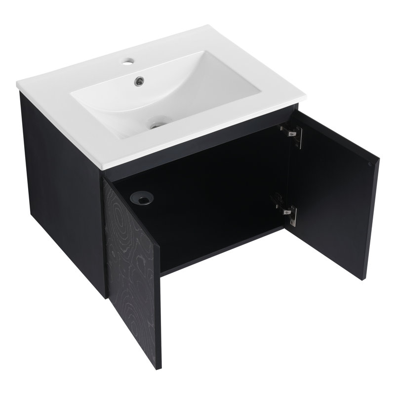 Meuble-lavabo de salle de bain avec lavabo en céramique et look moderne - Revêtement de meuble-lavabo en céramique rayé 24 po
