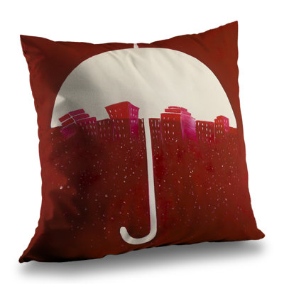 Red City Under Umbrella Poly Twill Throw | Bedroom – Throw Pillow Cover Only, Double-Sided Print, Insert Not Included