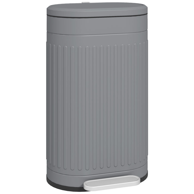 HOMCOM Pedal Bin Fingerprint Proof Soft-close Lid, 7.9, Grey