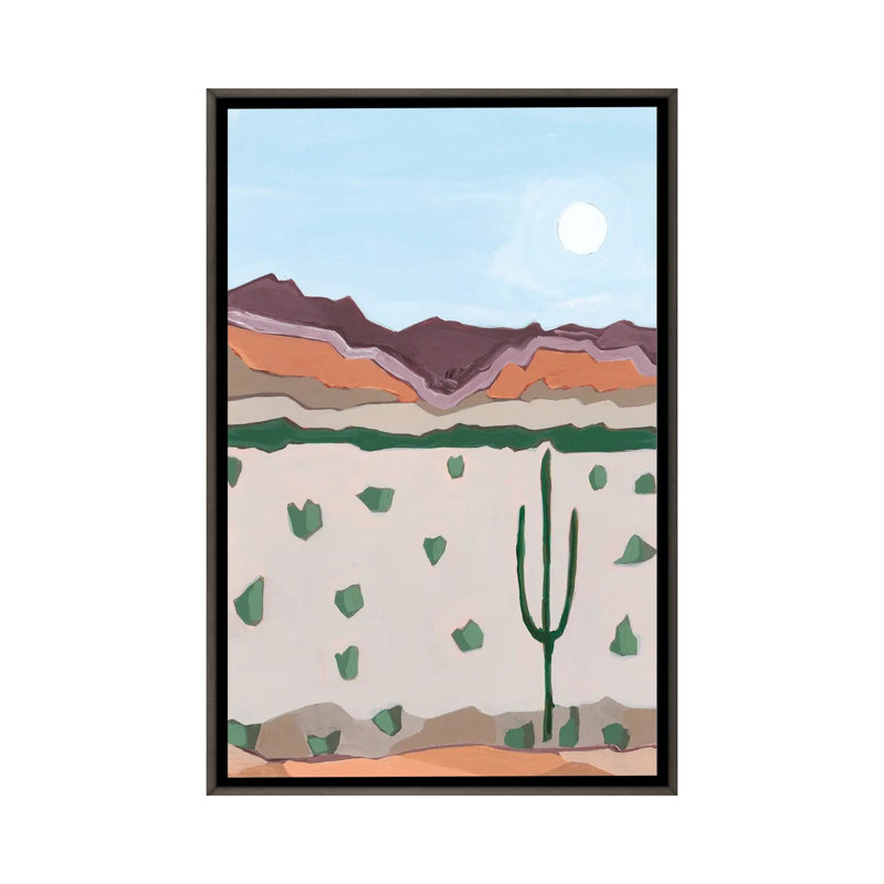 Lune sur cactus, 2023 - reproduction d'art murale - toile encadrée, 48 po x 32 po, Toile avec cadre, Grey
