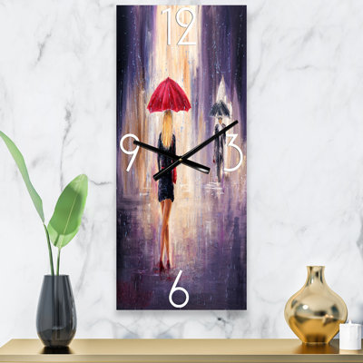 Horloge murale La femme au parapluie marchant sous la pluie II