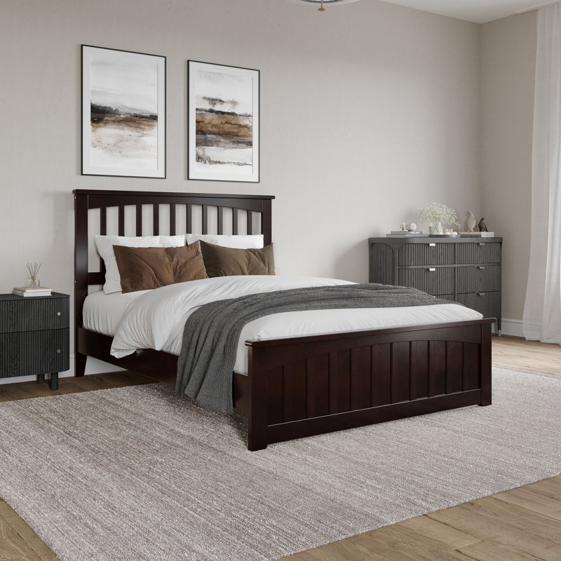 Aritra Solid Wood Low Profile Platform Bed with Matching Footboard, Espresso, Full