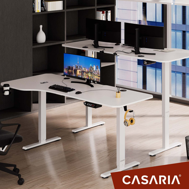 Adjustable Metal Base Writing Desk, White, 73cm H x 140cm W x 75cm D