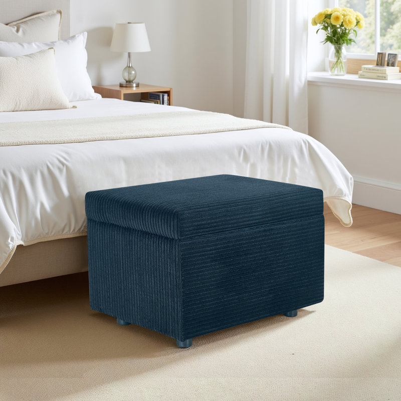 24.8" Corduroy Storage Ottoman With Flip-Top Lid, Upholstered Small Bench For Entryway, Bedroom, Or Living Room, Black