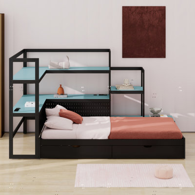 Gaming Daybed with Multi-Functional Headboard including Desk, LED Light, 3 Drawers and  Charging Station