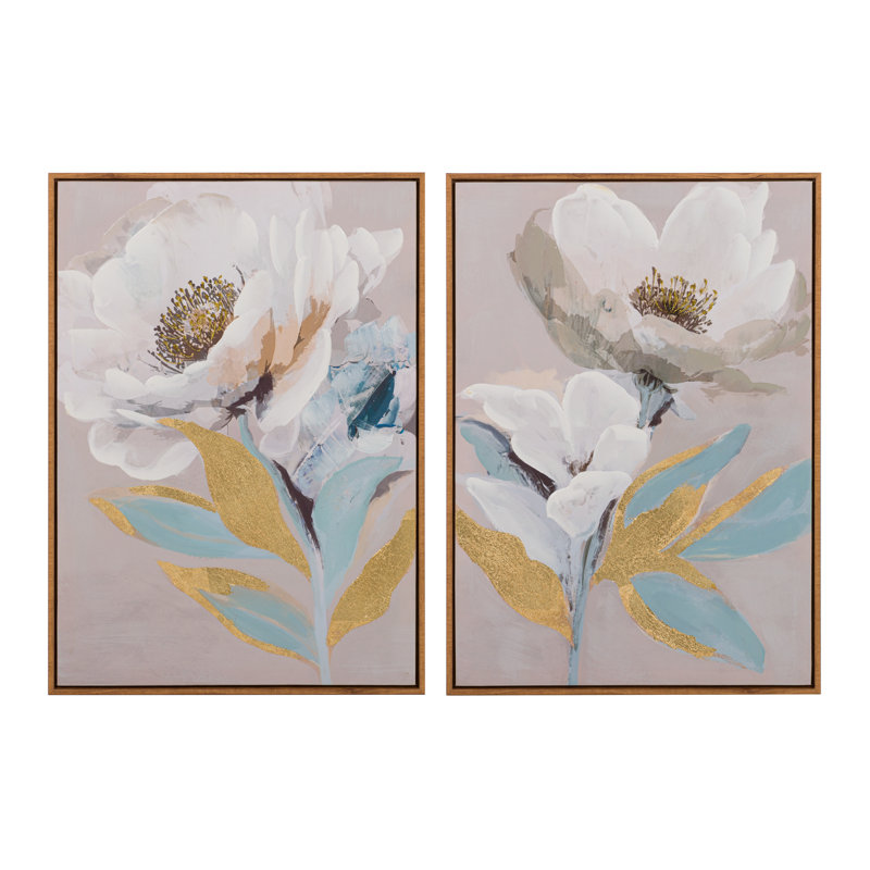 Flowers 80% Hand Painted Set 2 Canvas 50X4X70 Cm - 2 Piece Wrapped Canvas Print Set
