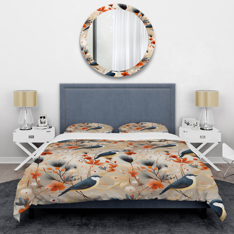 Literie bleue et beige sur une branche, Housse de couette pour très grand lit et 2 très