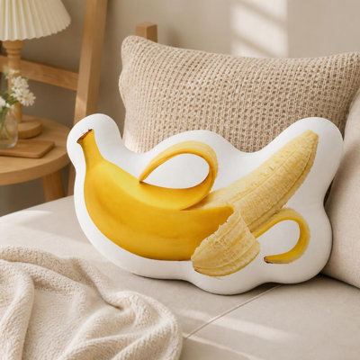 1pc Fruit Lovers Peeled Banana 2D Flat Printing Shaped Stuffed Throw Pillow Decorative Cushion Pillow for Gift Bedroom Sofa Room Party Decor, 9.8in
