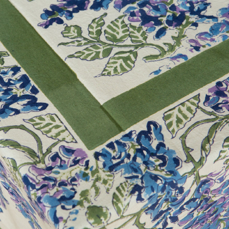 Wisteria Handmade Floral Tablecloth, 71" x 71", Blue/Green