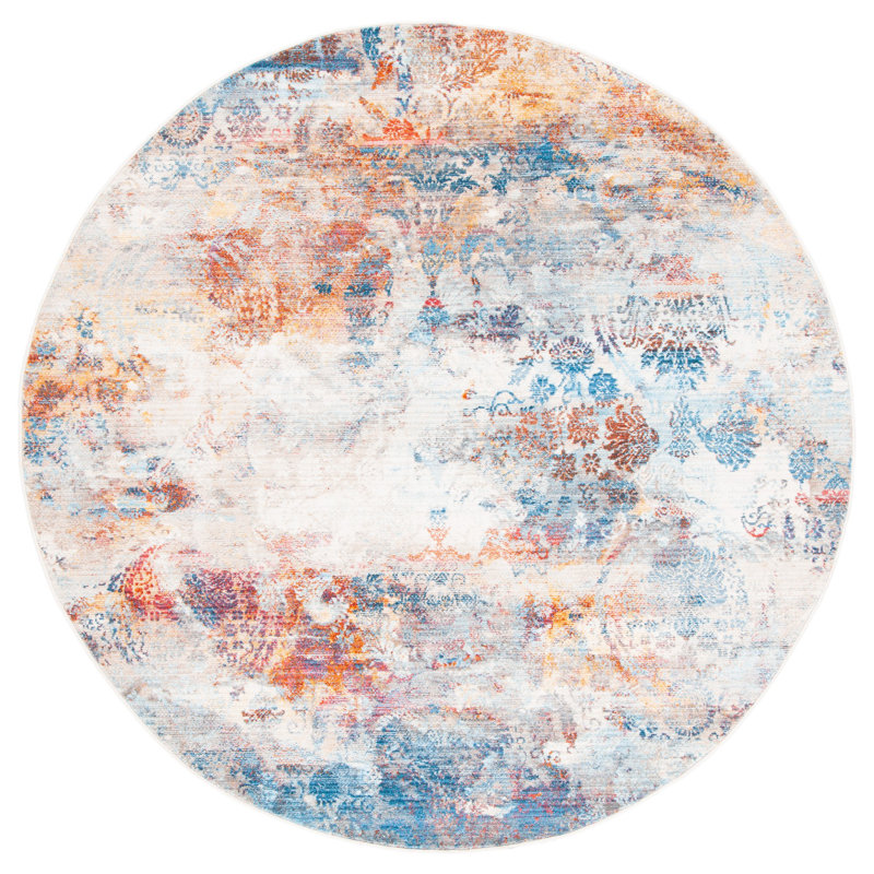 Tapis bleu / beige Curlee, Rond 5 pi