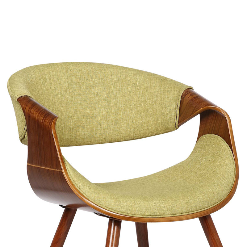 Kaleem Mid-Century Upholstered Dining Chair in Wood Finish, Green Polyester, Walnut