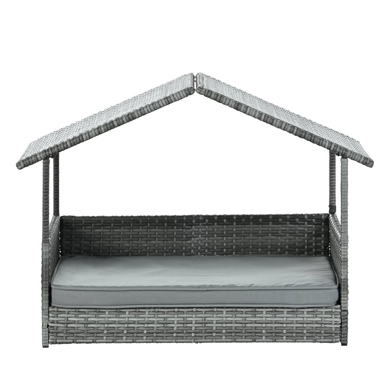 Lit pour animal de compagnie, mobilier de patio avec auvent, structure en métal, pe de haute qualité, coussin confortable de 2 pouces, surélevé pour garder au sec, convient pour la piscine et les tubes intérieurs pour éviter la saleté