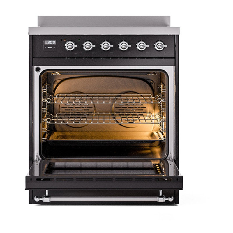 ILVE Nostalgie II Series 30 inch Induction Range with 4 Induction Elements (Glass Door), Glossy Black/Chrome