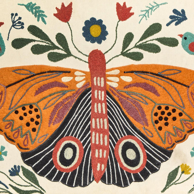 Papillon rétro brodé, art mural décoratif encadré l 36 po