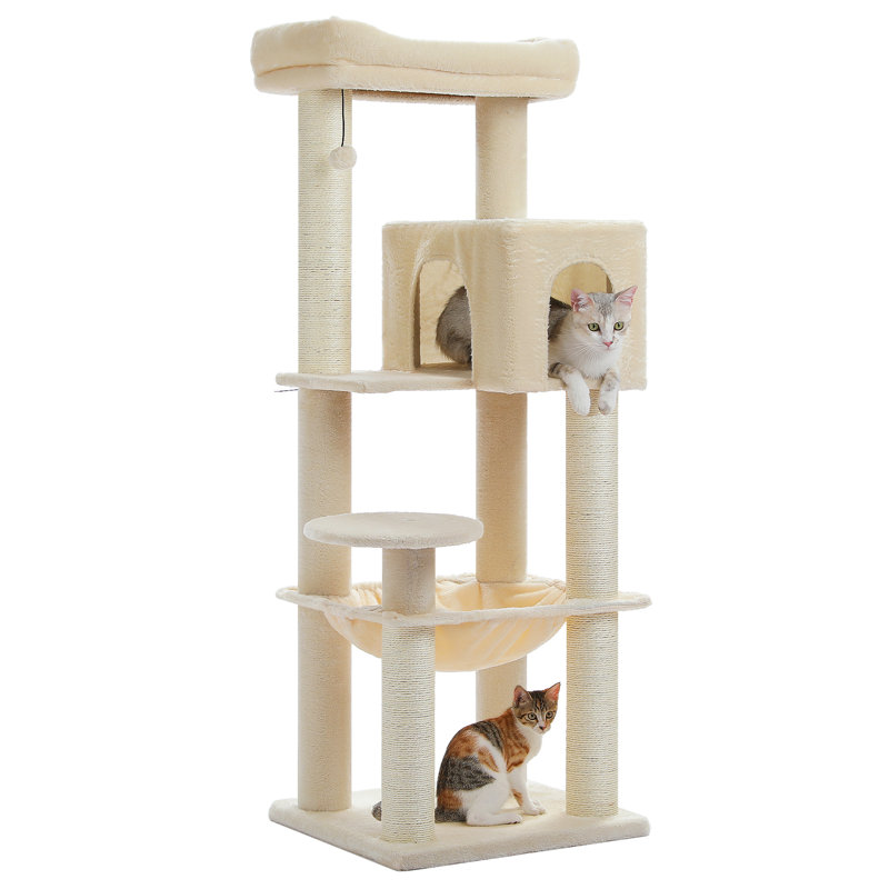 Plush 57.8-Inch Cat Tower Beige, Beige