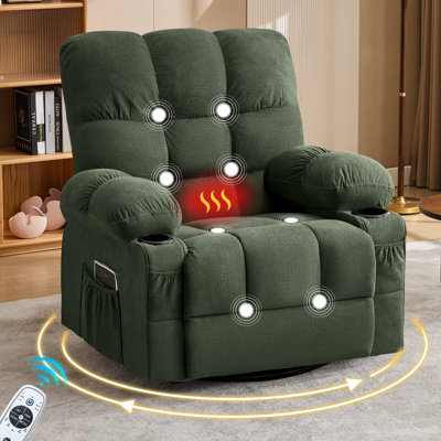 Massage Swivel Recliner Chair with Vibration Massage and Lumbar Heating for Adults,350LBS Oversized Rocker Recliner Single Sofa with Side Pocket,cup holder and USB Charge Port for Living Room