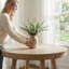 Table de salle à manger extensible de 42 à 58 po pour 6 personnes - Table ronde en bois avec base en X durable-1129386760