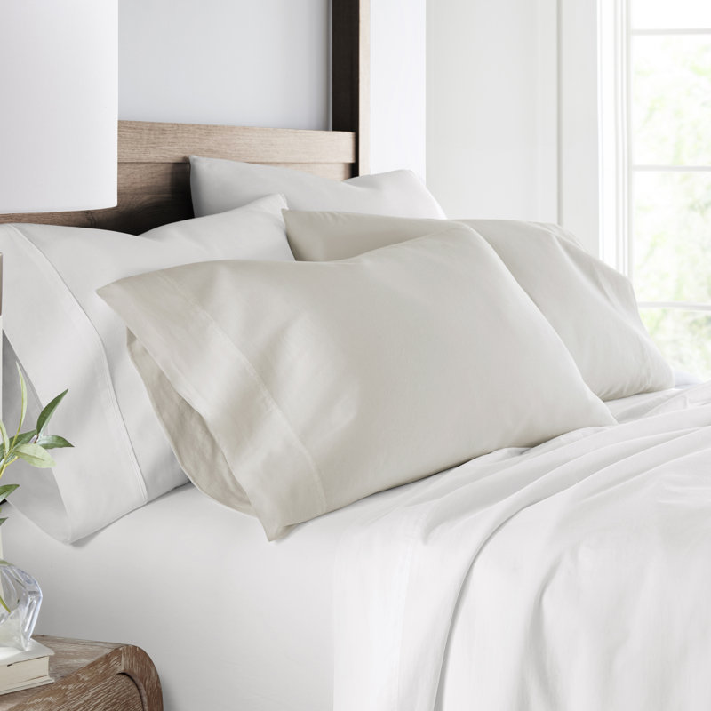 Ensemble de taie d'oreiller 100% coton, Ivoire, Standard