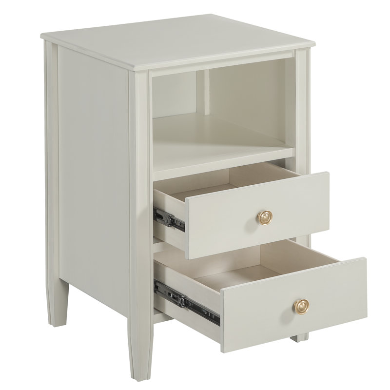 Ahouh 2-Drawer Storage Nightstand, Antique White