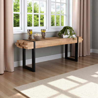 Banc Sinya avec bois au fini brun naturel et métal au fini noir, H 17,5 po x l 47 po x P 11,63 po