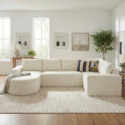 Coriddi Modern Chenille Upholstered Boneless Modular U-Shaped Sectional Sofa with Deep Seating and Oversized Cloud Comfort