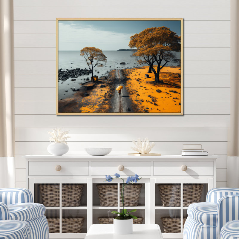 Coastal Beachside Road I - Imprimé, Cadre photo noir, H 16 po x l 32 po x P 1 po