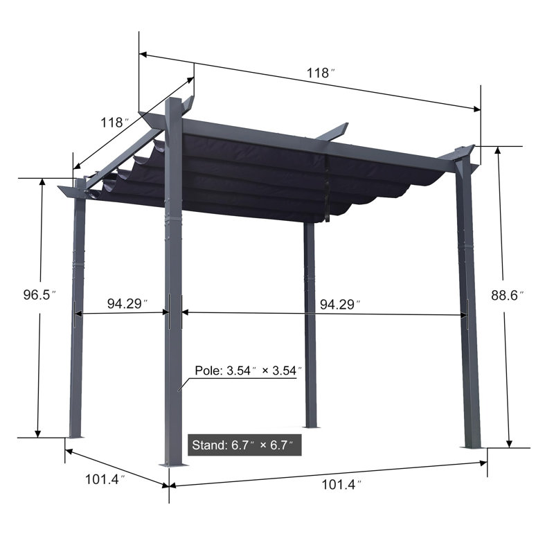 10 Ft. W X 10 Ft. D Aluminium Pergola with Canopy, Navy Blue